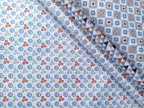 Jemná geometrie na bílé 100% bavlně - atest