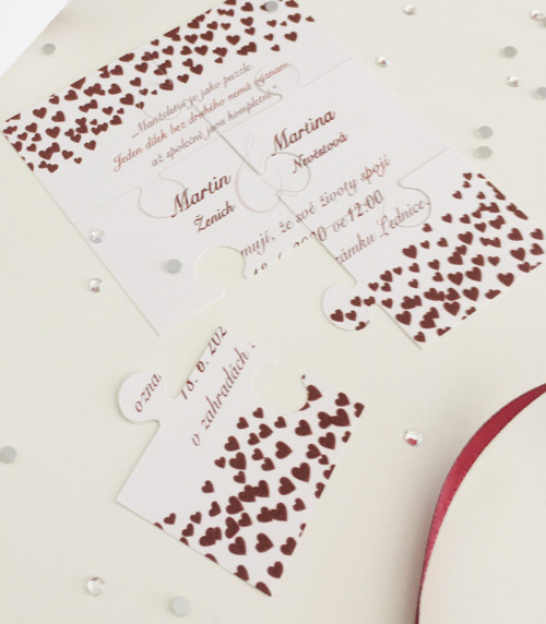 Svatební oznámení Puzzles of love v mini obálce