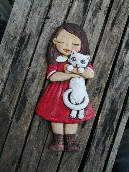 Holčička s kočkou, malovaná — foto 1