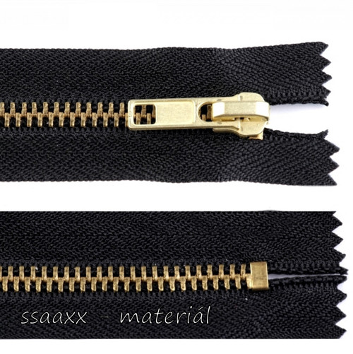 Kovový / mosazný zip ~ 6 mm ~ 12 cm ~ černý