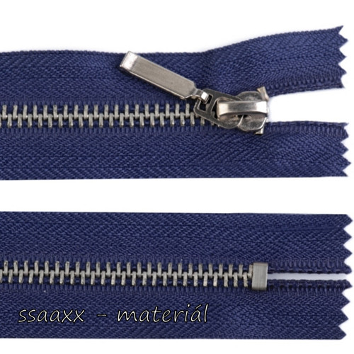 Kovový / mosazný zip ~ 6 mm ~ 14 cm ~ modrý