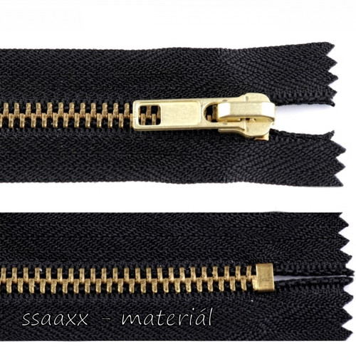 Kovový / mosazný zip ~ 6 mm ~ 20 cm ~ černý — foto 1