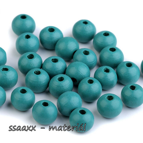 Dřevěný korálek ~ 10 mm ~ 20 ks ~ tyrkysový