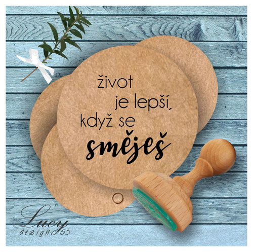 Razítko s textem s dřevěným úchytem — foto 1