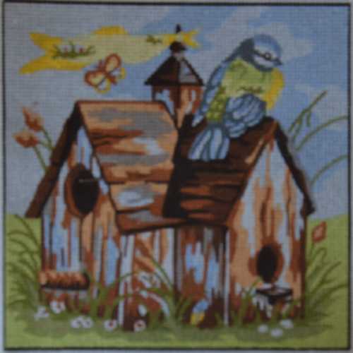 Sada k vyšívání s mulinkami 21x21cm, ptačí budky