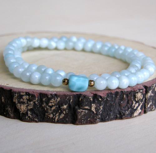 Dvouřadý náramek - PERSKÝ NEFRIT / LARIMAR
