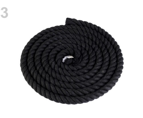 1m Černá Bavlněná Šňůra Kroucená Ø14mm Tuhá,