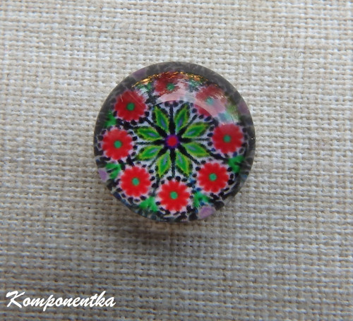 Skleněný kabošon s mandalou 12mm 1kus