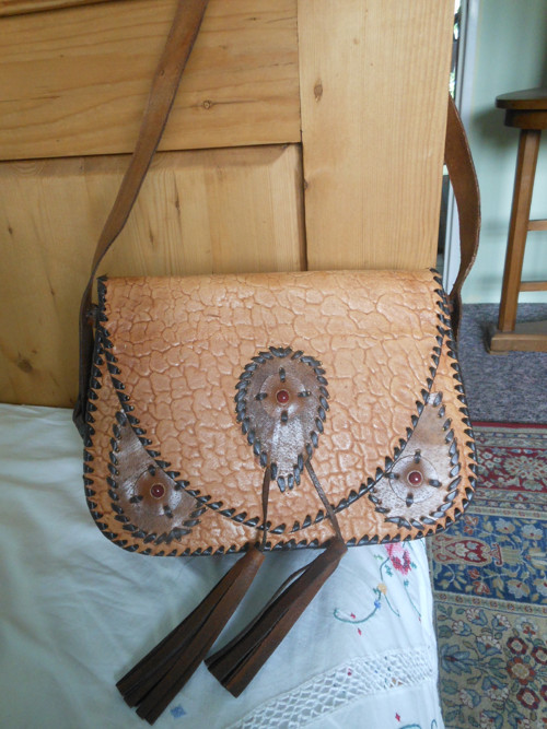 Boho, etno kožená kabelka — foto 1