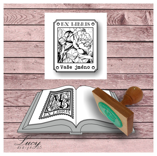 Ex libris razítko s květinovým motivem