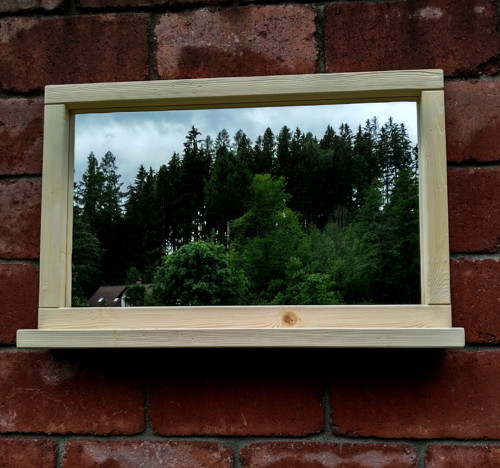 Stařené dřevěné zrcadlo s poličkou 90x60