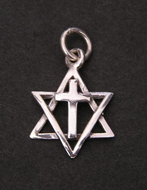 Hexagram a kříž - stříbrný přívěsek — foto 1