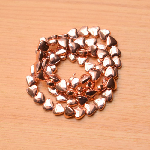Hematit - srdíčka - rose gold - 6mm