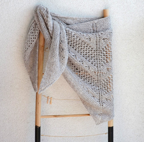 Krajkový pletený šátek, Alpaca +Merino, béžová