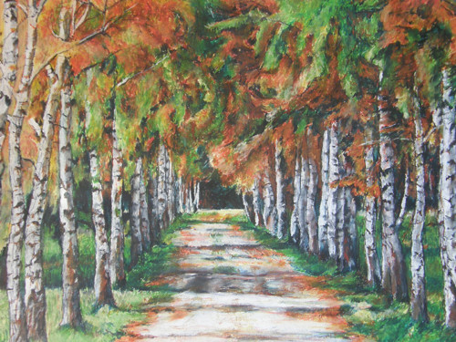 Březová alej - pastel, originál A1, 84cm x 60cm