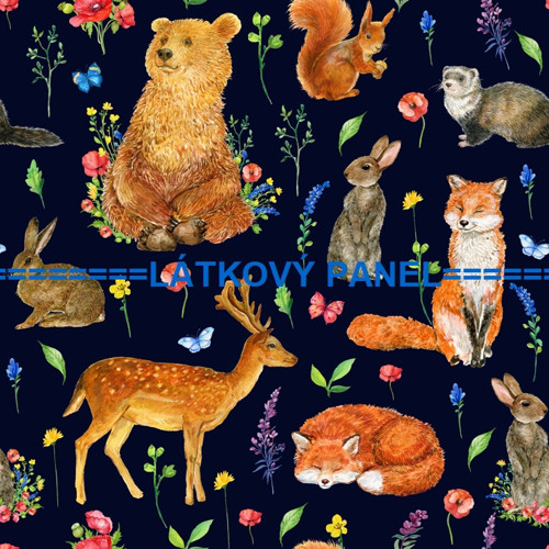 Bavlněný panel 25 x 25cm kolekce LESNÍ ZVÍŘÁTKA