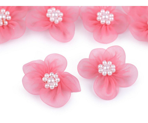 10ks Pink Monofilový Květ Ø30mm S Perlami,