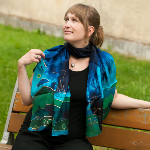 Šála hedvábná modrá — foto 1