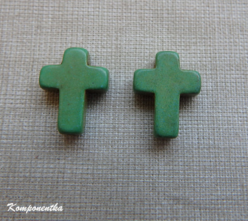 Korálek z Howlitu zelený křížek 12x16mm 1kus