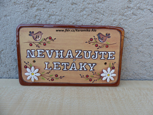 Keramická cedulka ,,NEVHAZUJTE LETÁKY" / na obj.
