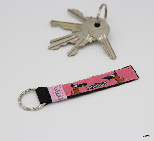 Klíčenka taft 2cm malinois růž - pásek s kroužkem