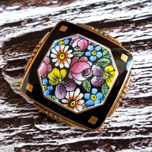 Starožitná brož, cloisonné, smaltovaný rám, tombak
