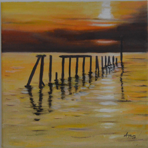 Západ slunce-olej, originál 20x20cm