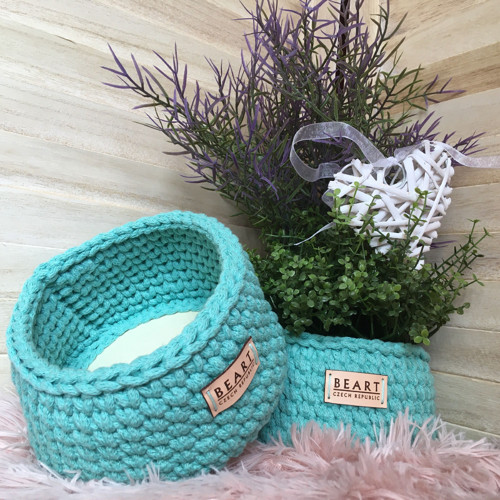 Háčkovaný košík 15 cm - tyrkysový — foto 1