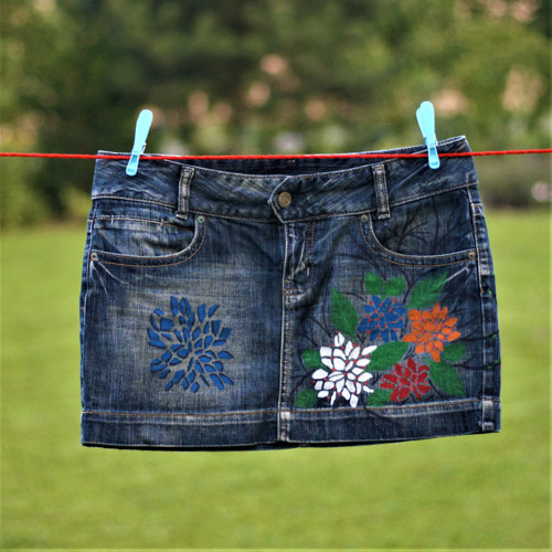 Denim sukně mini květy — foto 1