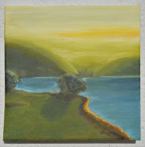 Olej na plátně- podvečer, 20 x 20cm