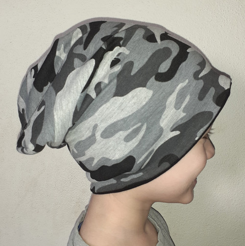 Čepice prodloužená podšitá vel 49/50 šedý maskáč