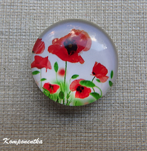 Skleněný kabošon vlčí máky 20mm 1kus