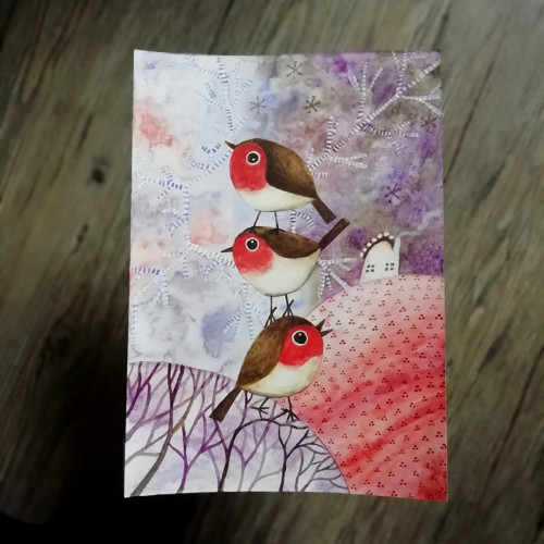 Three little birds (ORIGINÁL zarámovaný) — foto 1