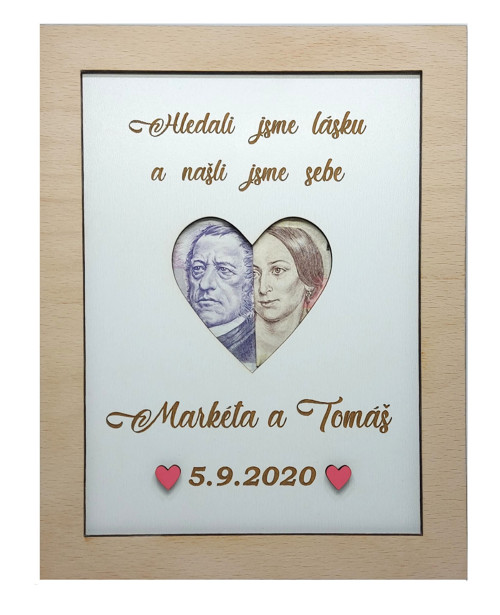 Dřevěný rámeček na darování peněz