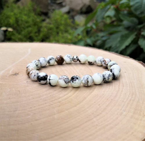 Přírodní zelenobílý opál*minerální náramek 0,8 cm