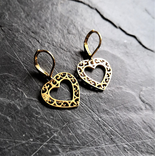 Ocelové náušnice*srdce*ornament*zlaté