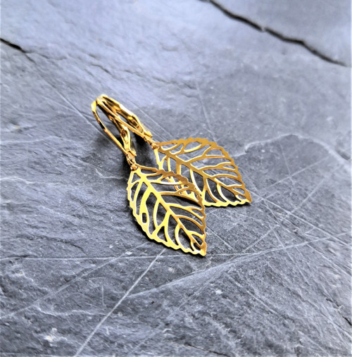 Ocelové náušnice*listy*zlaté*2,5 cm