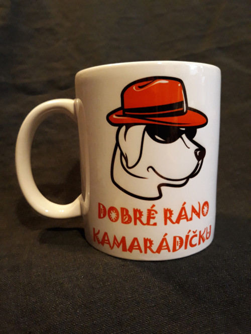 Hrnek s potiskem psa Dobré ráno