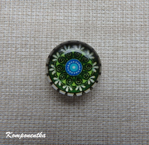 Skleněný kabošon s mandalou 12mm 1kus