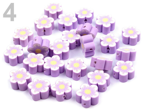 Korálky Fimo květinka pr.15mm (5ks) - sv.fialová