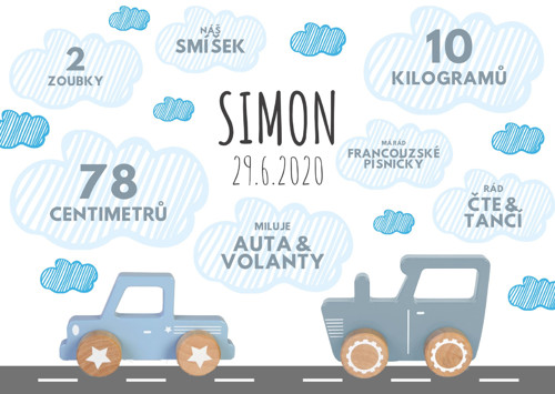 Milníková cedule k narozeninám Autíčka