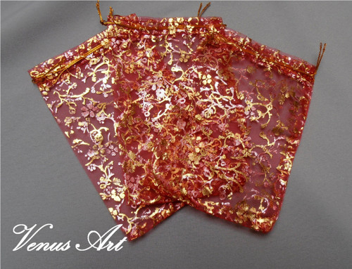 ORGANZA SÁČEK 10 x 15 cm bordó-zlatá