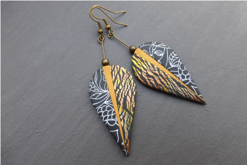 Náušnice zlatočerné listy — foto 1