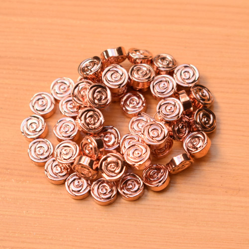 Hematit - růžička - rose gold - 8mm - 3 kusy