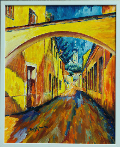 "Ulička v Mistelbachu" olej na plátně 50x40 cm