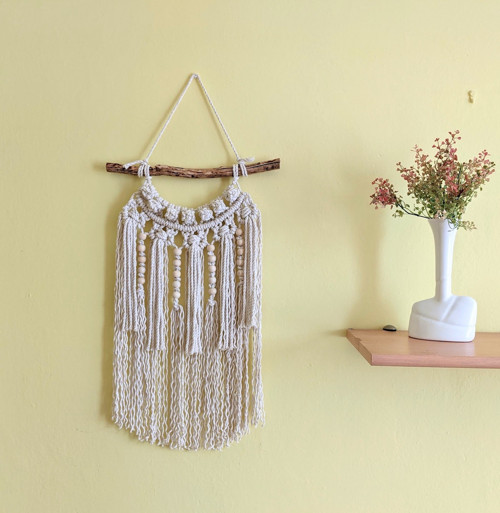 Macramé Boho záves svetlý s korálkami
