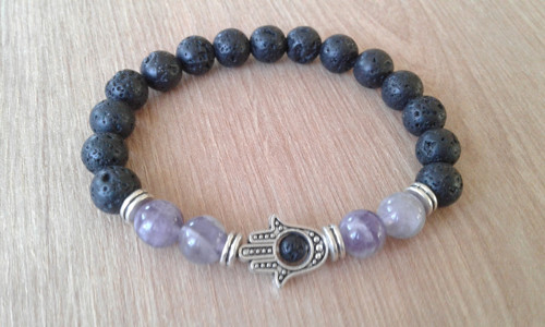Ochranný náramek Hamsa + ametyst + láva