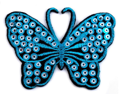 Nažehlovačka s flitry motýl - tyrkysová