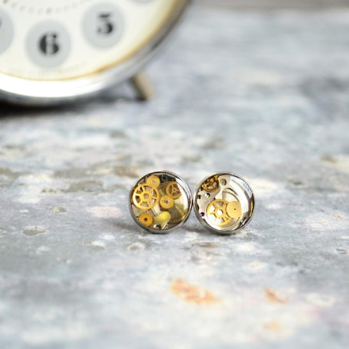Napichovací steampunkové náušnice, 12 mm, nerez I