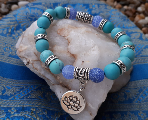 Náramek Blue Turquoise Tibetan Lotus